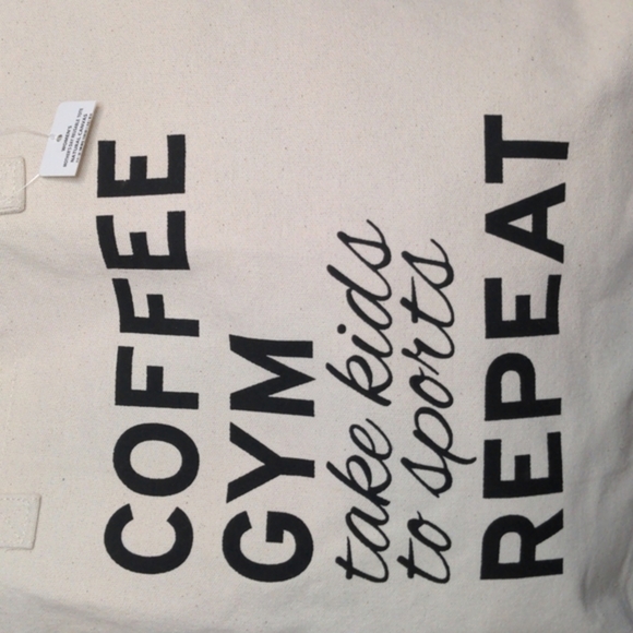 Coffee, Gym,‎ Take Kids to Sports, Repeat Natural Canvas Reusable Tote Bag - Picture 6 of 11